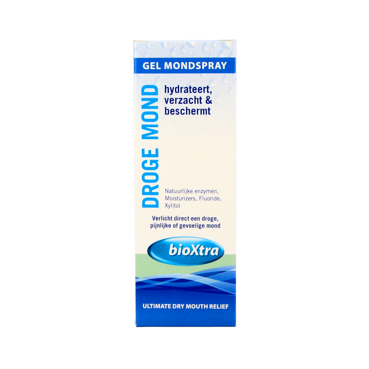 Bioxtra Bevochtigende mondspray in 50ml bottle, used for oral hygiene and freshening breath.