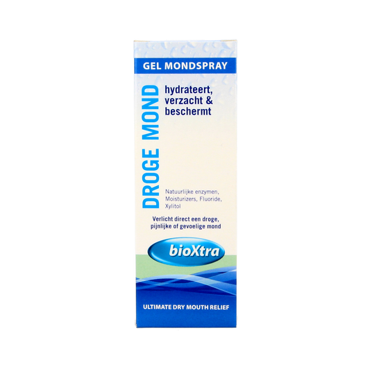 Bioxtra Bevochtigende mondspray in 50ml bottle, used for oral hygiene and freshening breath.