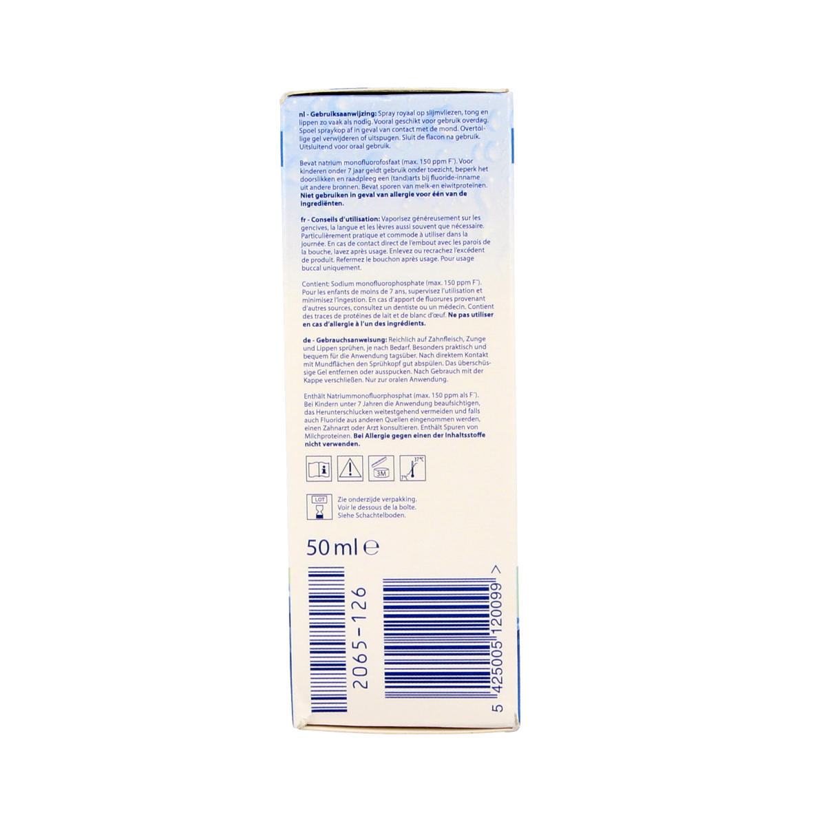 Bioxtra Bevochtigende mondspray in 50ml bottle, part of mondhygiëne en poetscontrole, shown with spray nozzle and packaging.