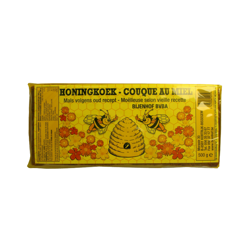Bijenhof honey cake koeken, 500 grams, with golden brown appearance and textured surface, displayed on a neutral background.
