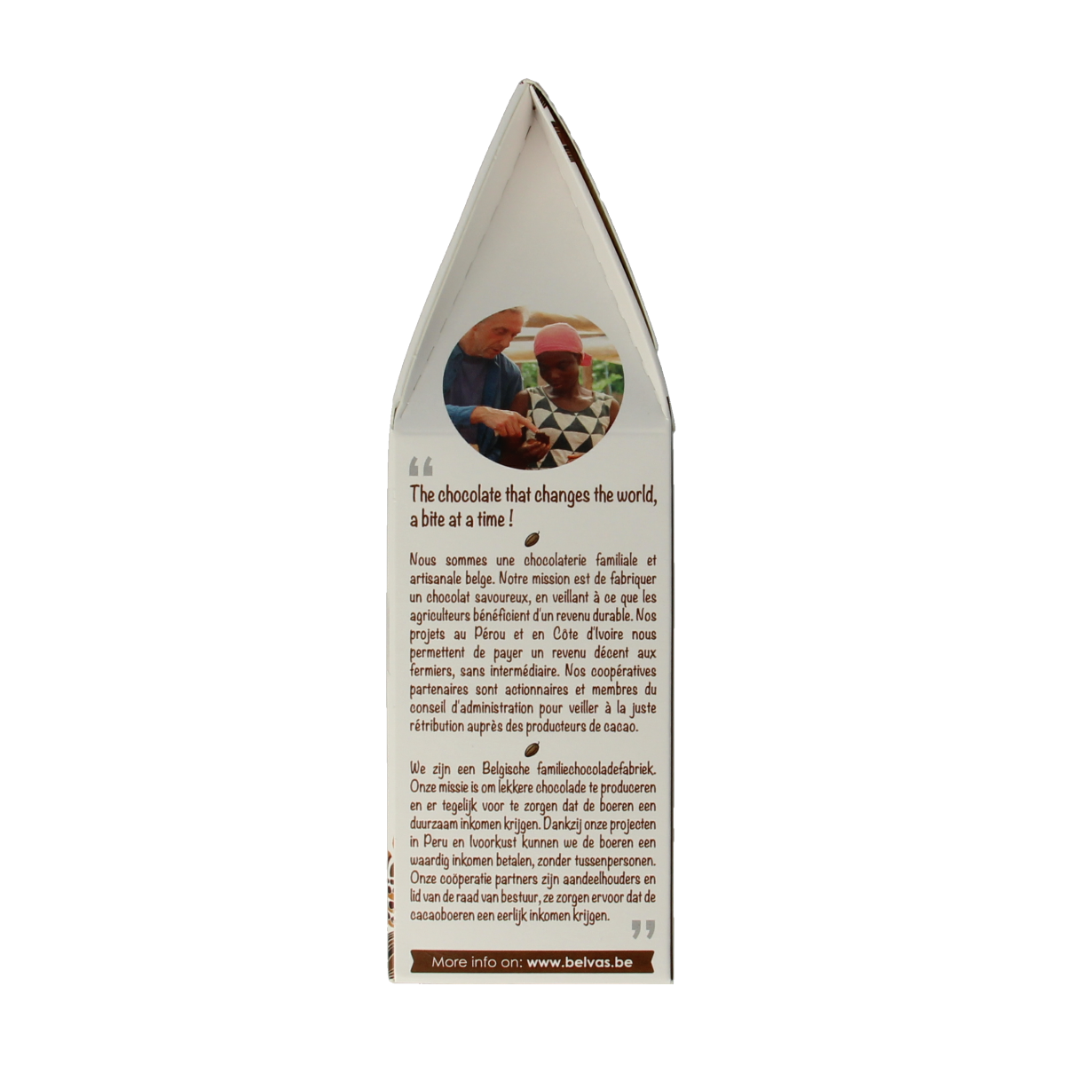 Belvas organic flaked chocolate truffles in a 100g package, showcasing the textured, flaky chocolate surface.