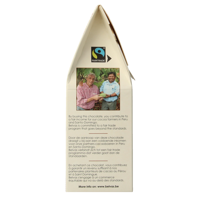 Belvas Puur with light salted caramel organic chocolate bar, 100 grams, showing the chocolate piece with caramel filling.