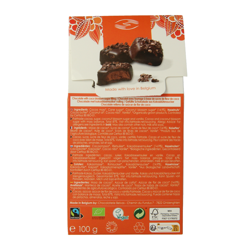 Belvas Brut de Noir 82% organic dark chocolate bar, 100 grams, with rich, smooth cocoa texture and natural chocolate appearance.