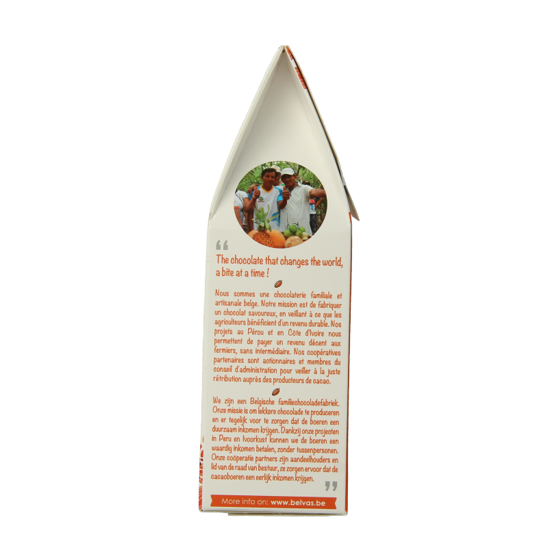 Belgian Belvas Brut de Noir 82% organic dark chocolate bar with 100 grams, shown in the image.