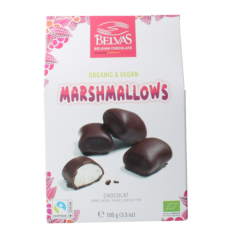 Belvas organic marshmallow chocolates, 100g, sweet and soft snoepgoed with chocolate coating, natural and tasty confectionery.