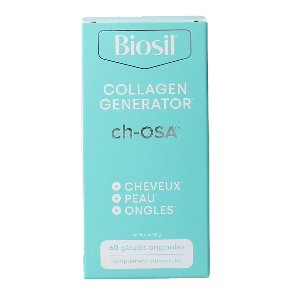 Biosil mineralen multivitamine capsules for skin, hair, and nails, vegetarian dietary supplement in a clear bottle.