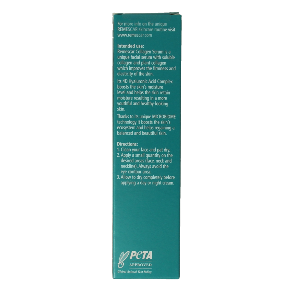 Remescar Collagen Serum 30ml for facial skincare, featuring a sleek bottle with a pump dispenser and clear labeling.