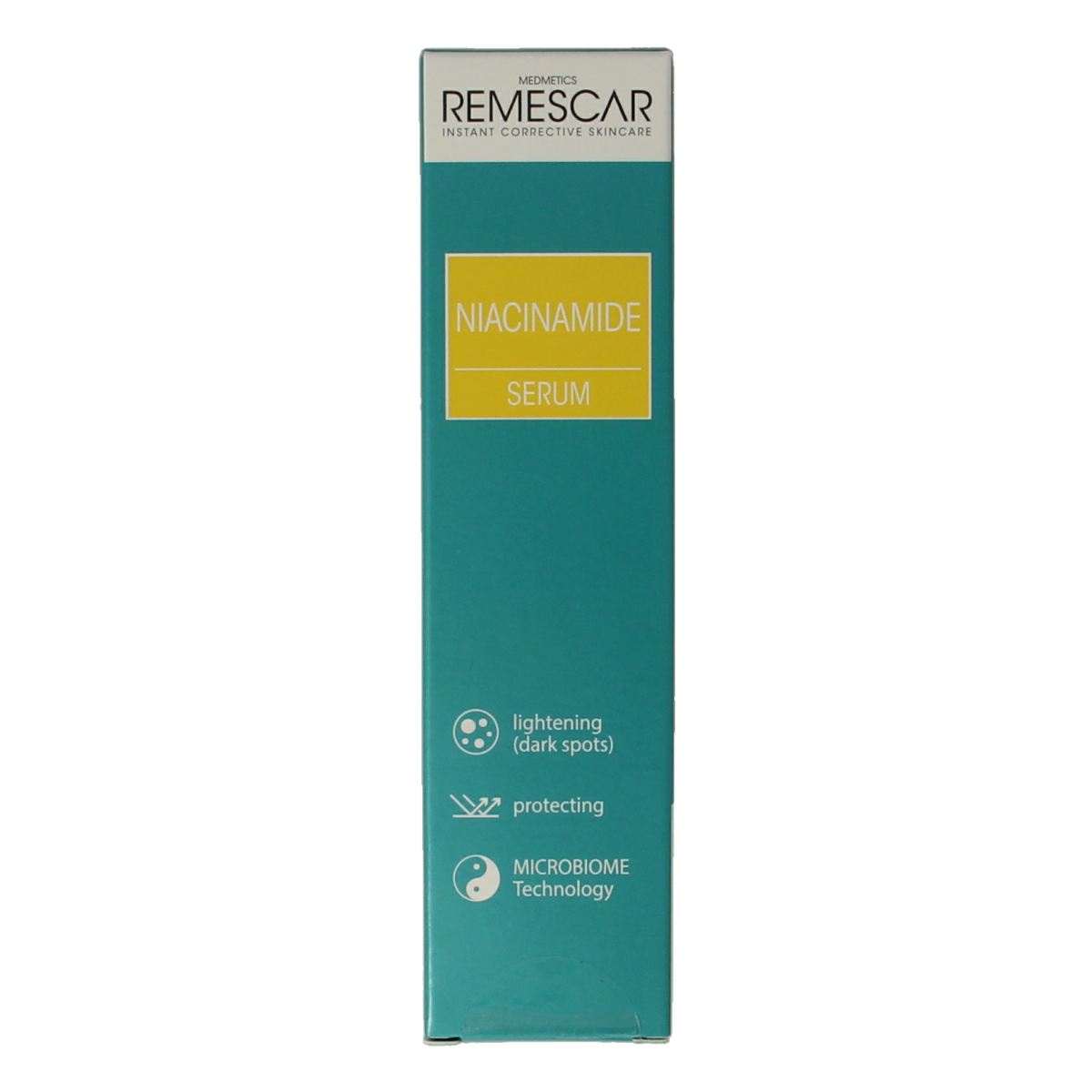 Remescar Niacinamide serum in a 30ml bottle, a facial skincare product with a clear dropper and white packaging.