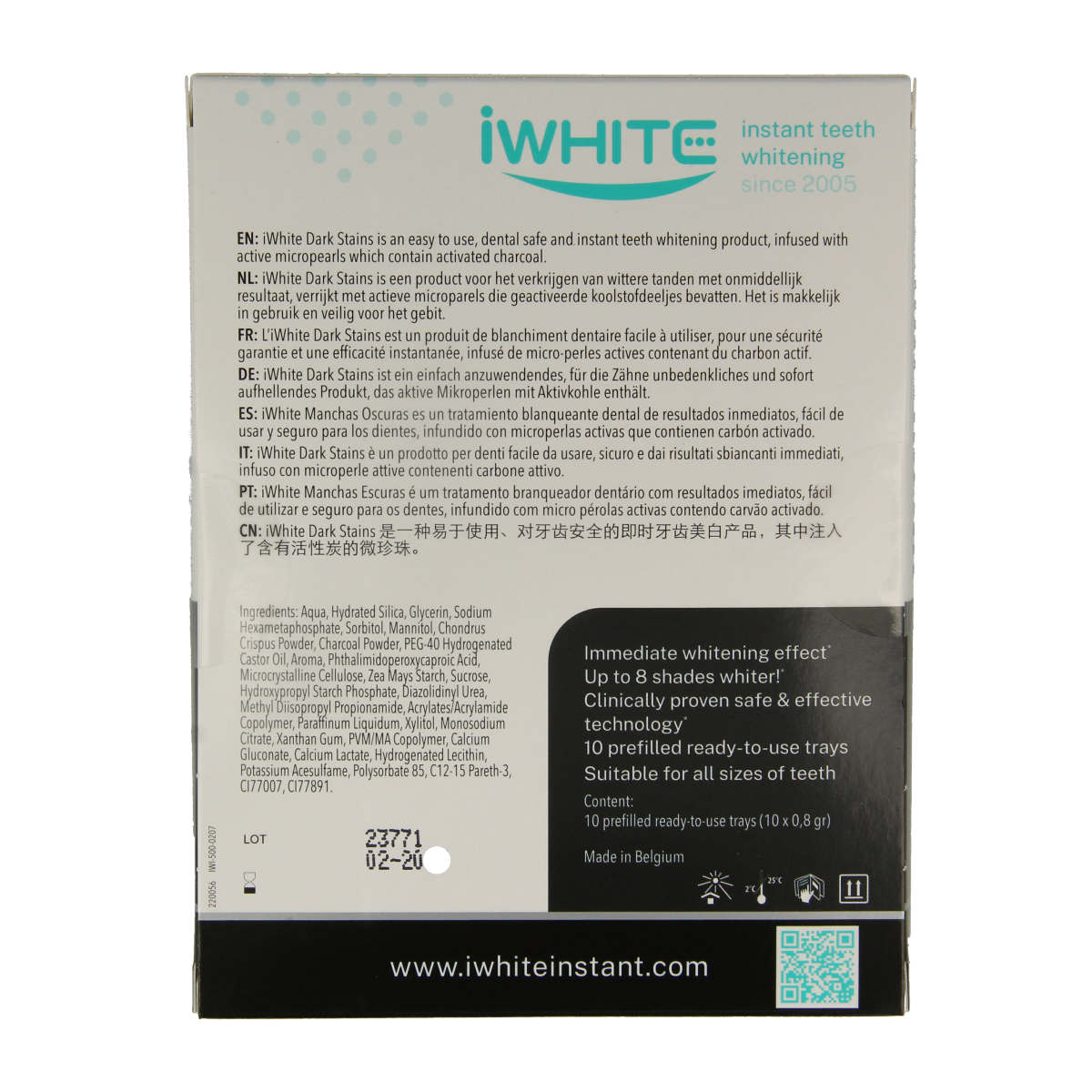 Iwhite Instant whitening kit for dark stains, 10-piece set, dental care product for teeth whitening and oral hygiene.