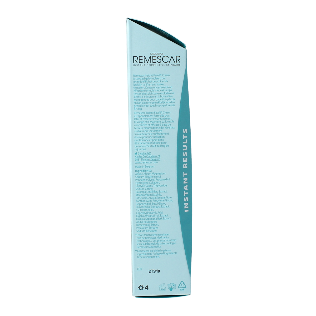 Remescar Instant Facelift Cream 40ml jar showing the skincare product with a sleek container and label.