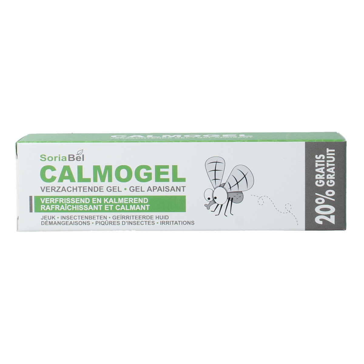 SoriaBel Calmogel huidgel in 30g tube, soothing body care product with calming ingredients for skin comfort.