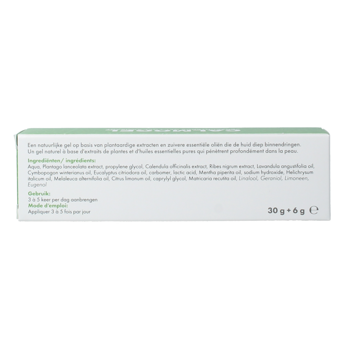 SoriaBel Calmogel huidgel in 30g tube, soothing body care product with natural ingredients, designed for skin comfort.