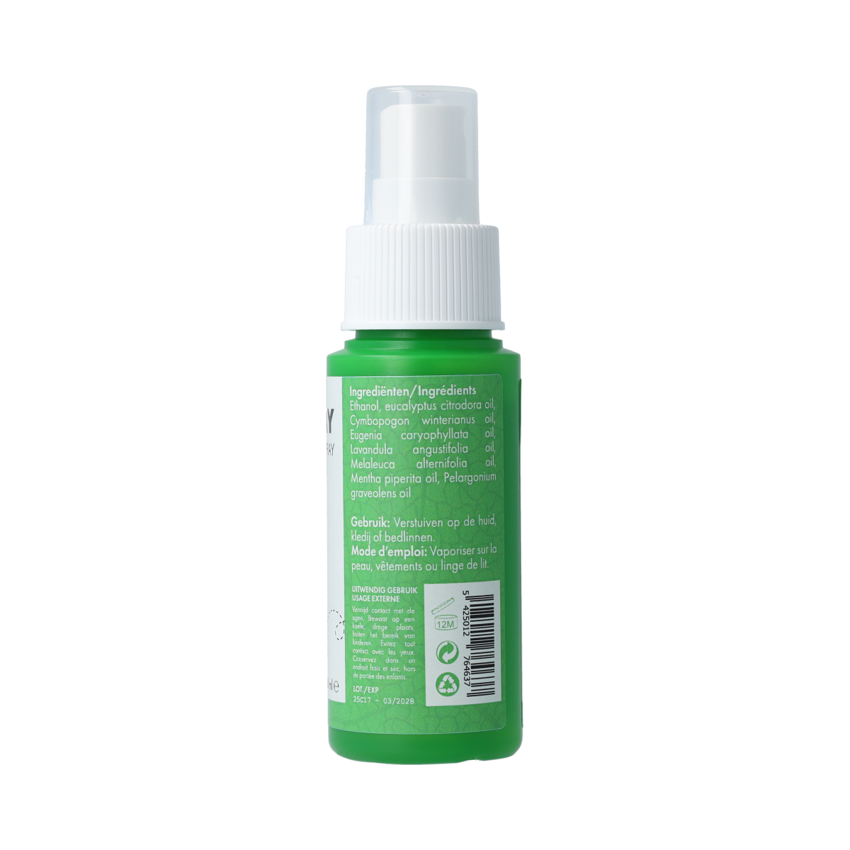 SoriaBel Zoemaway body spray 50ml bottle with sleek design, ideal for refreshing and caring for skin.