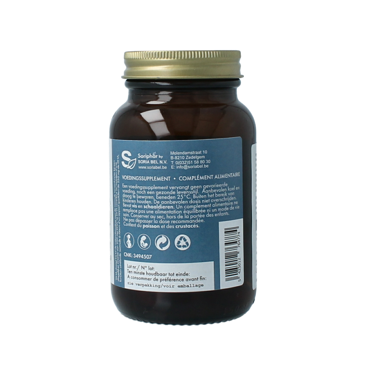 SoriaBel Neptune krill oil capsules, a dietary supplement rich in omega-3 fatty acids, in a bottle with 60 capsules.