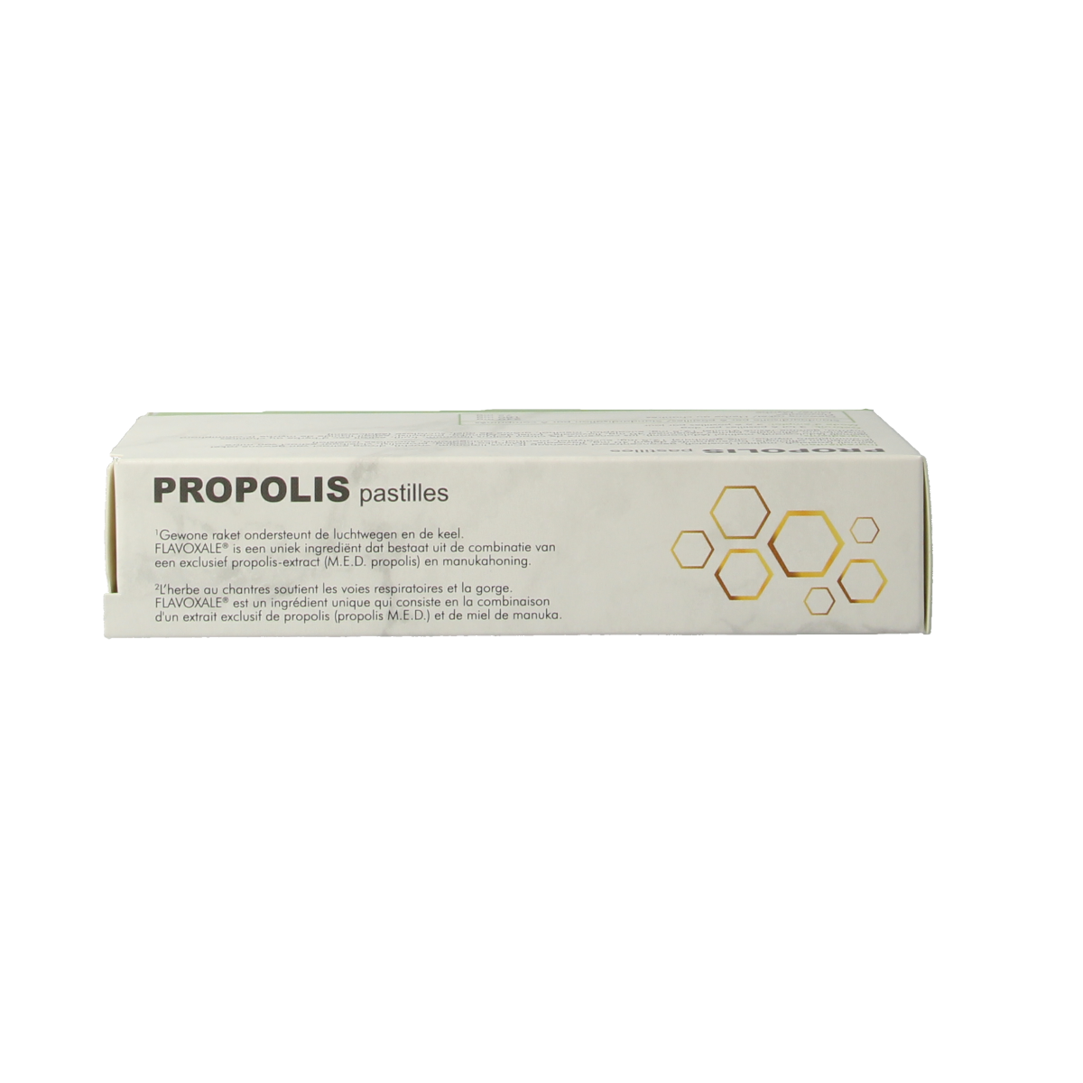 SoriaBel Propolis pastilles in a clear container, featuring golden-yellow pastilles, part of SoriaBel's herbal preparations.