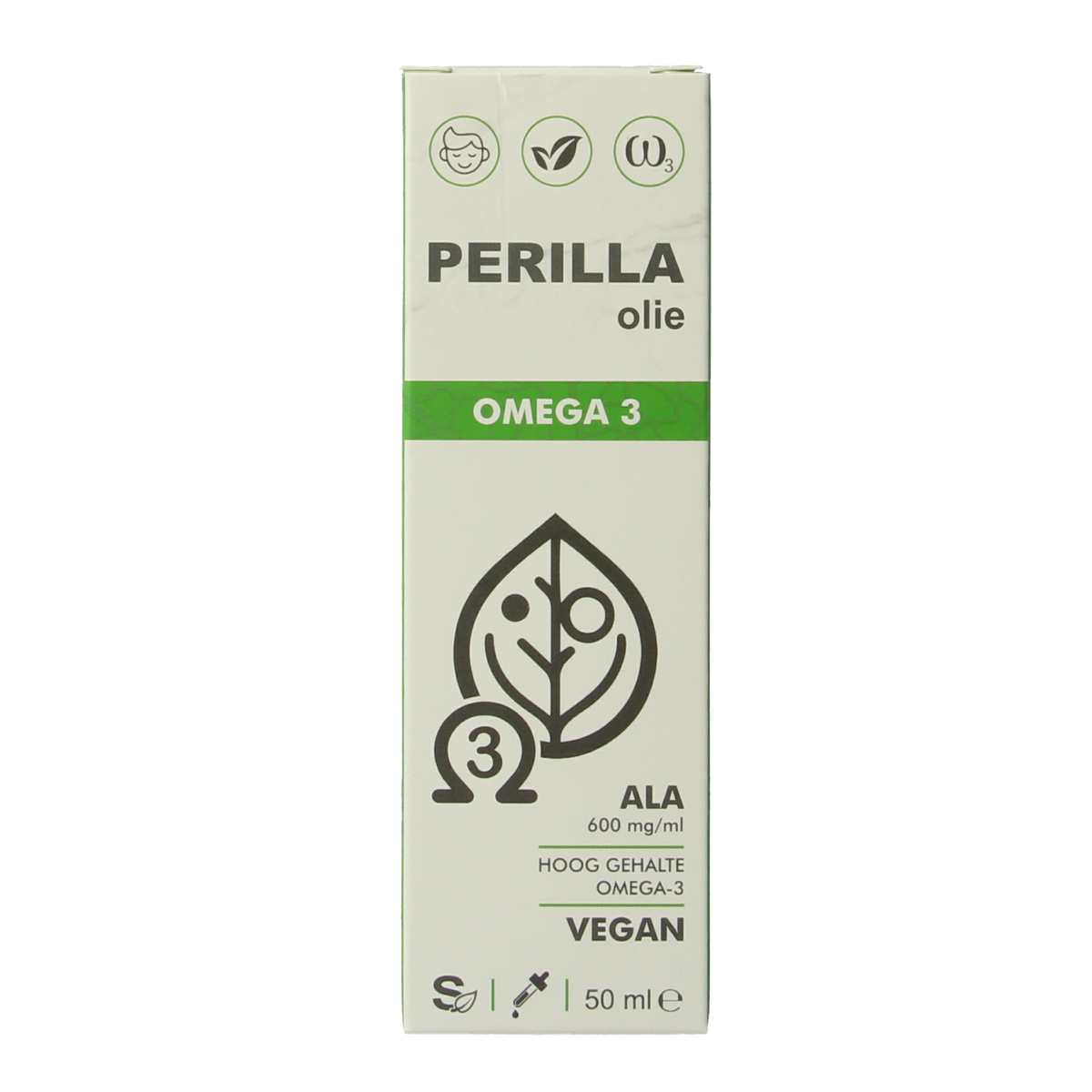 Soriphar Perilla Olie Omega 3 Vetzuren in 50ml bottle, natural perilla seed oil rich in omega-3 fatty acids.
