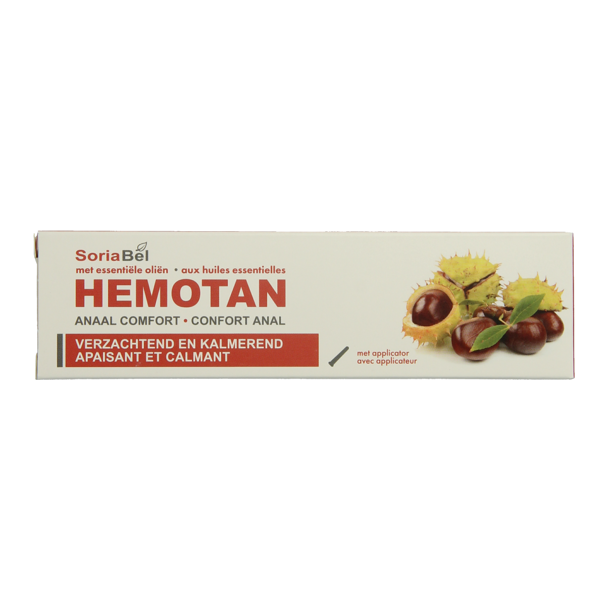 SoriaBel Hemotan zalf 30g tube, a body care product with white and green packaging, designed for skin treatment.