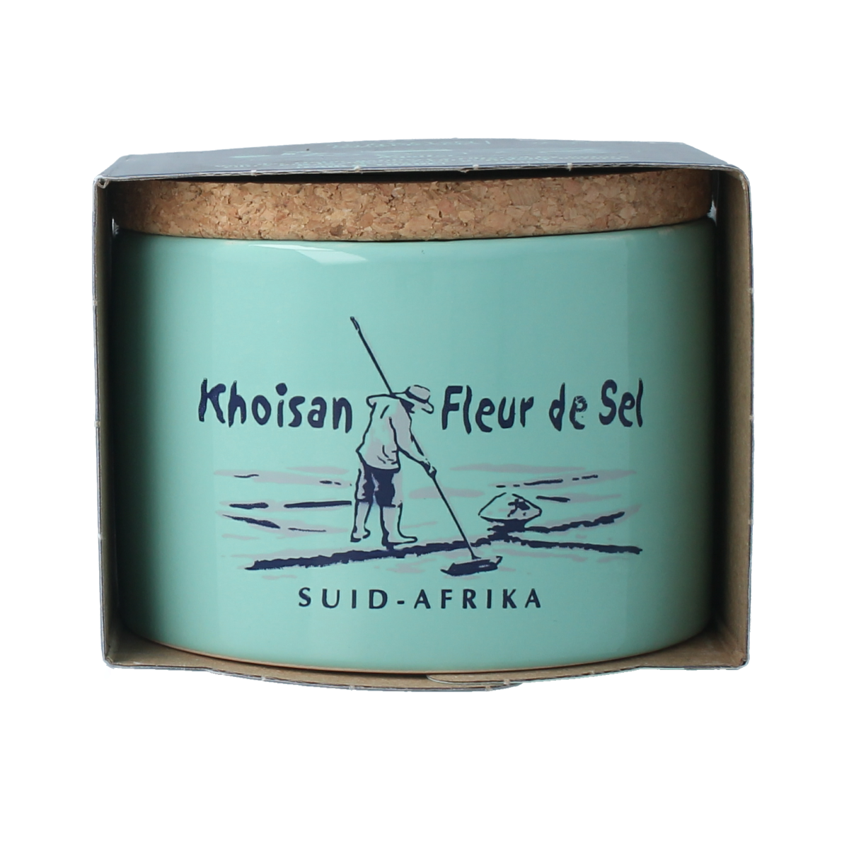 Amanprana Khoisan de zout 200g, natural salt with herbs, in a clear container, ideal for seasoning and cooking.