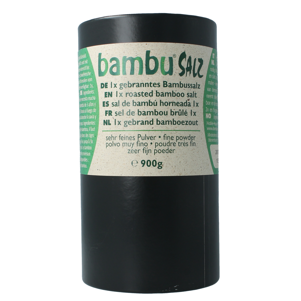 Bambu Salz Bamboezout zeer fijn gebrand, 900g, fine ground bamboo salt for culinary use, from Bambu Salz brand.