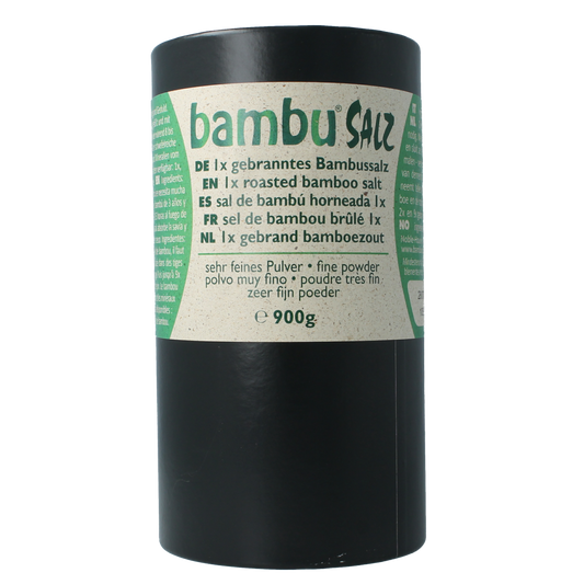 Bambu Salz Bamboezout zeer fijn gebrand, 900g, fine ground bamboo salt for culinary use, from Bambu Salz brand.