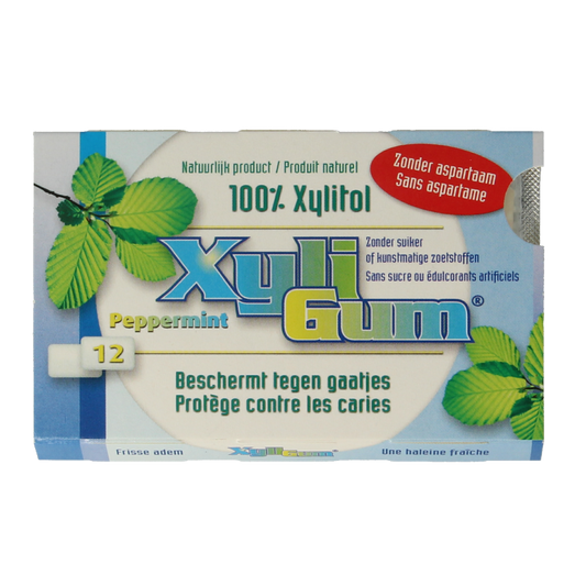 Xyligum Peppermint candy pack with 12 pieces, featuring colorful wrapped peppermint sweets from the Xyligum brand.