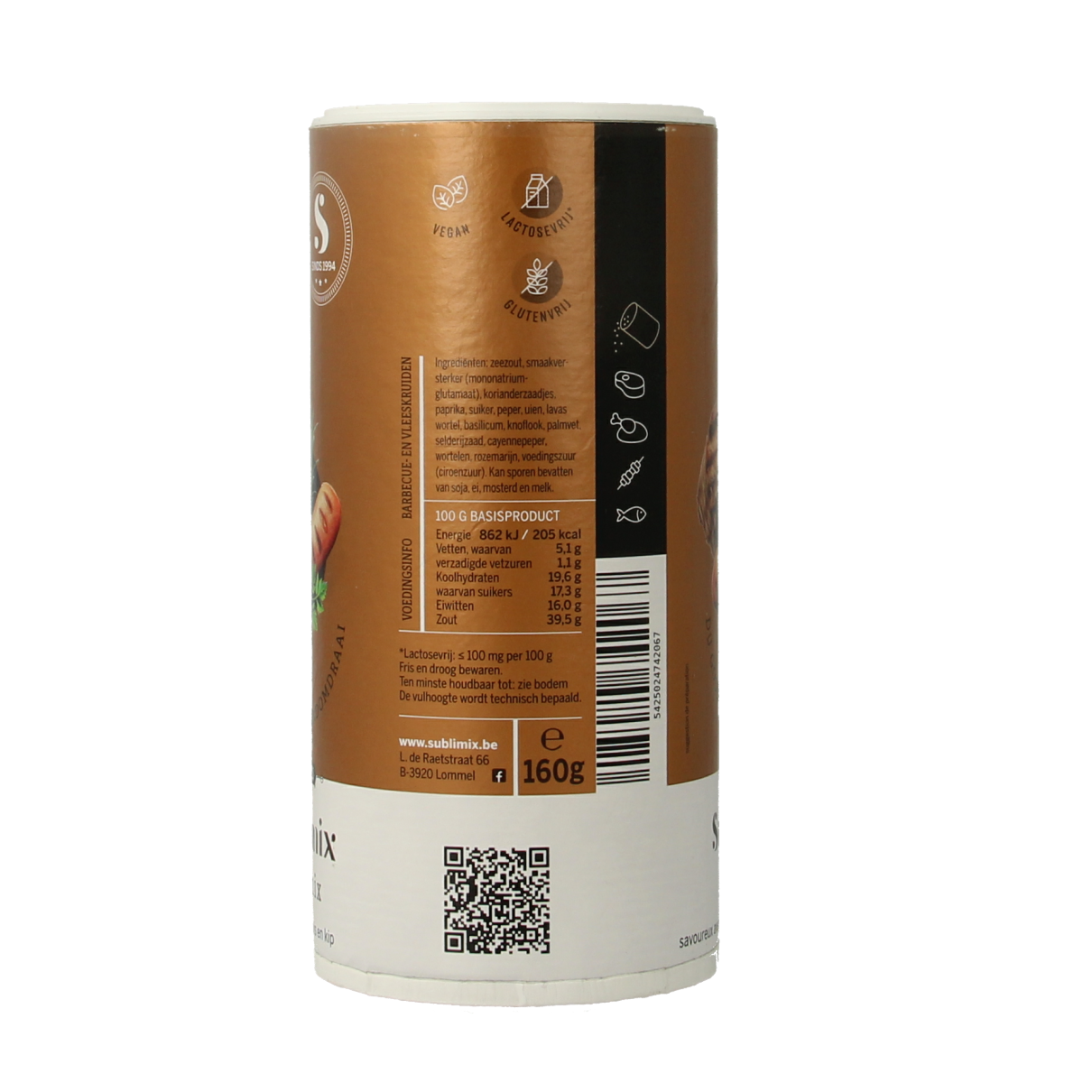 Sublimix Grillfix gluten-free seasoning mix in 160g package, featuring herbs, spices, and salt for grilling and cooking.
