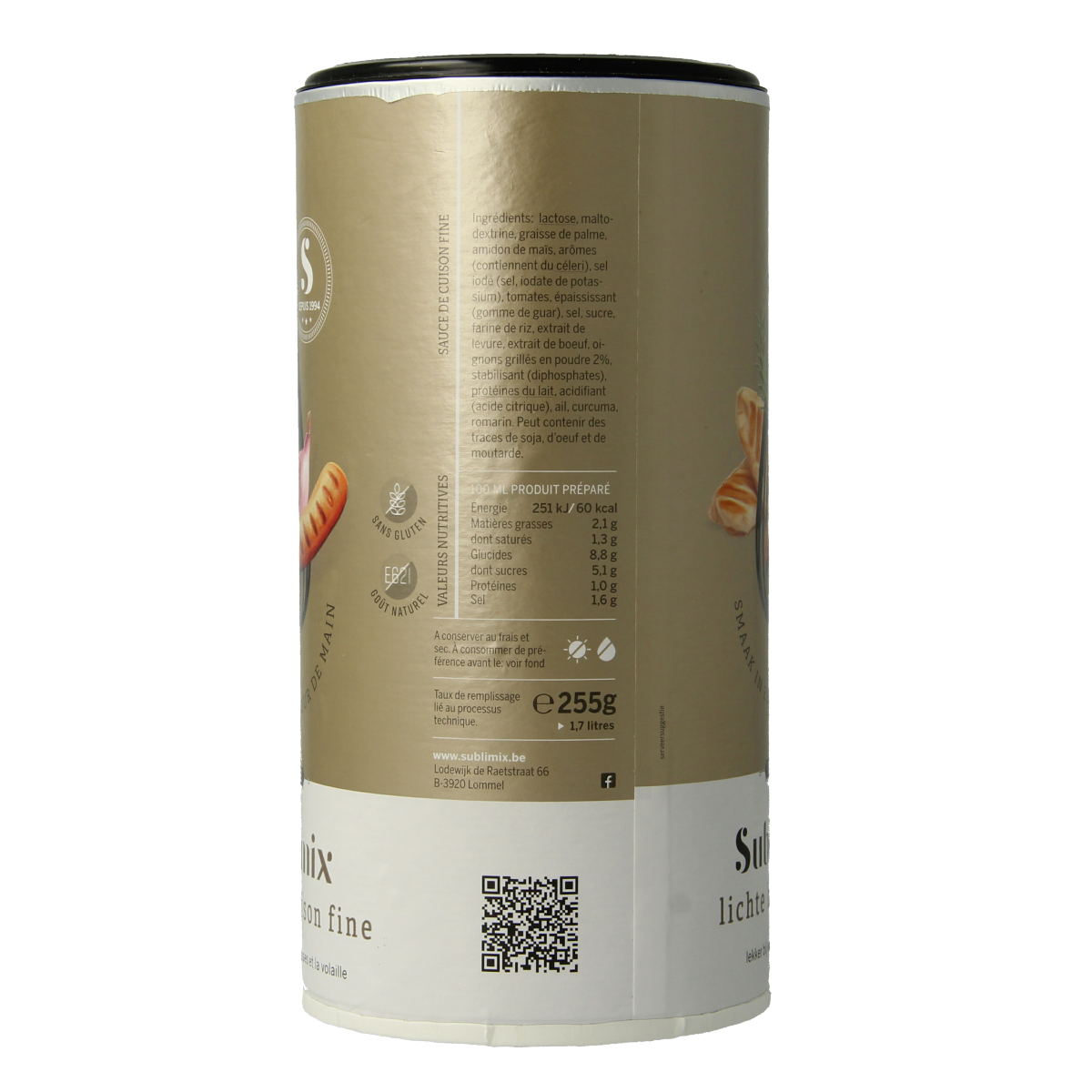 Sublimix Lichte braadsaus glutenvrij in 255g container, sauce and flavor enhancer, creamy and gluten-free cooking ingredient