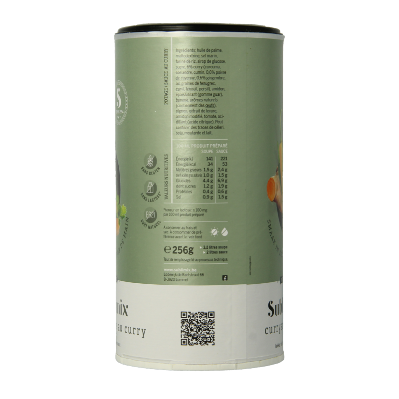 Gluten-free Sublimix Curry Soup in a 256g package, showing the colorful curry soup ingredients and packaging.