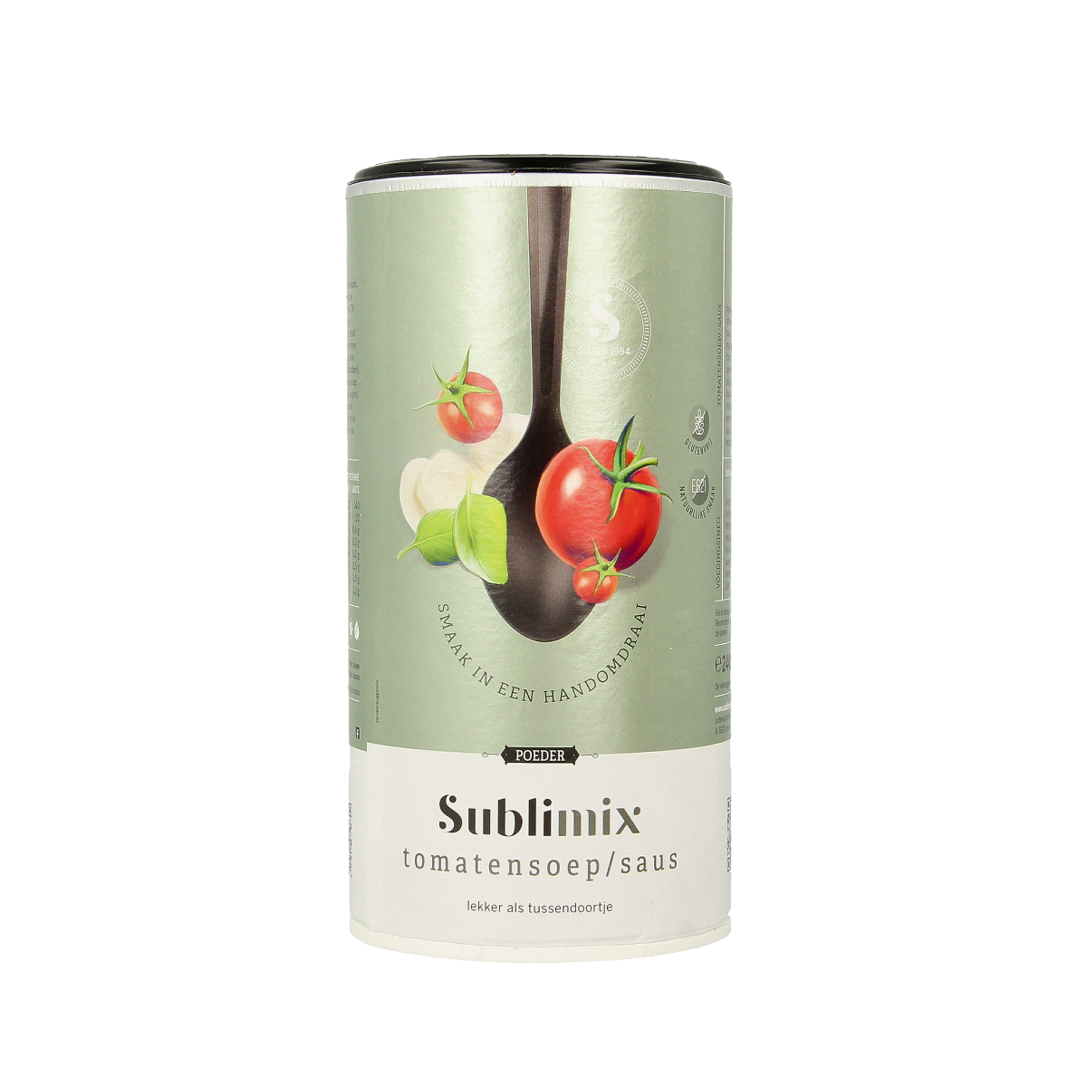 Gluten-free Sublimix Tomatensoep in a 240g packet, showing the soup powder and branding on the packaging.