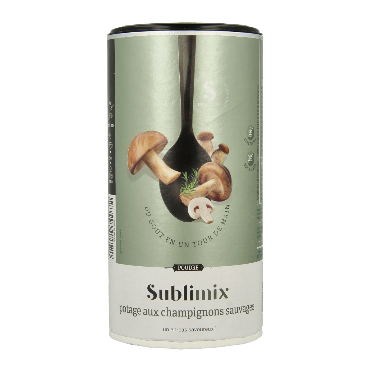Sublimix Bospaddenstoelensoep glutenvrij 190g, a package of mushroom soup from Sublimix, displayed in the image
