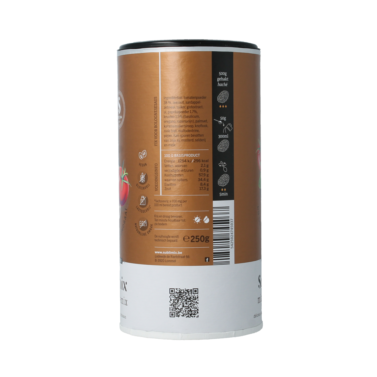 Sublimix Bolognesemix glutenvrij in 250g package, a savory Italian-style meal mix with herbs and spices for pasta sauce.