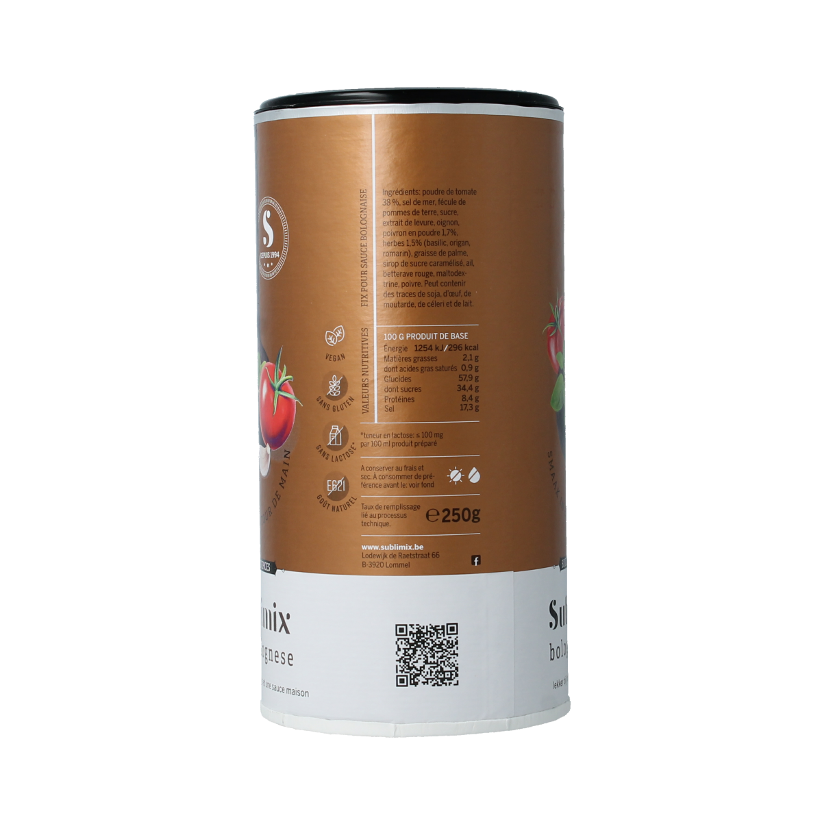 Sublimix Bolognesemix glutenvrij, 250g, kruiden en maaltijdmixen, ready to use for flavorful gluten-free Bolognese sauce.