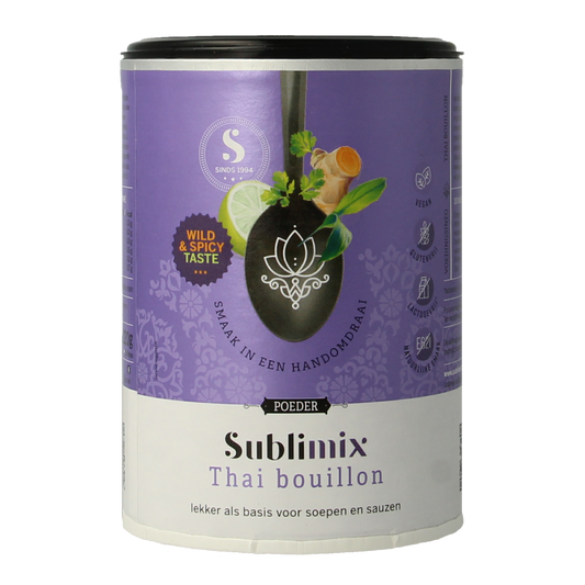 Sublimix Thai bouillon packet weighing 220 grams, used for soups and broths, with vibrant packaging and Thai flavor branding.