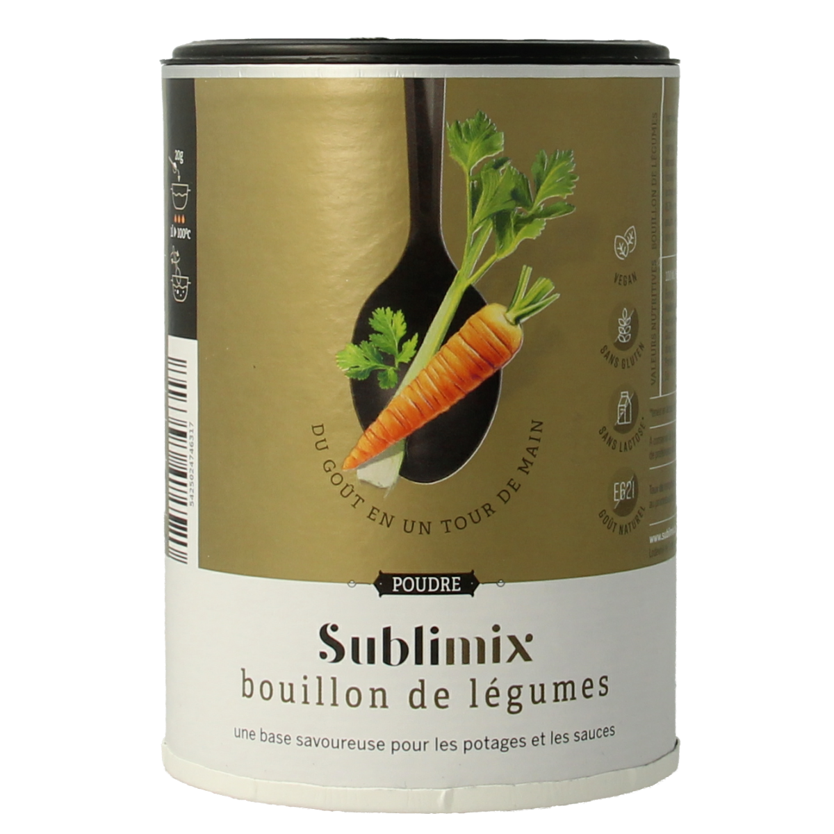 Sublimix gluten-free vegetable bouillon in a 230g package, ideal for soups and broths, with colorful vegetable ingredients visible.
