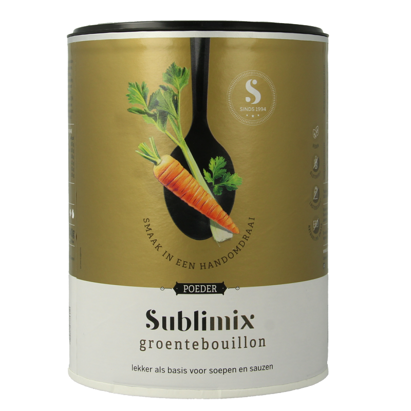Sublimix Groentebouillon glutenvrij in 540g package, natural vegetable broth powder for soups and cooking.