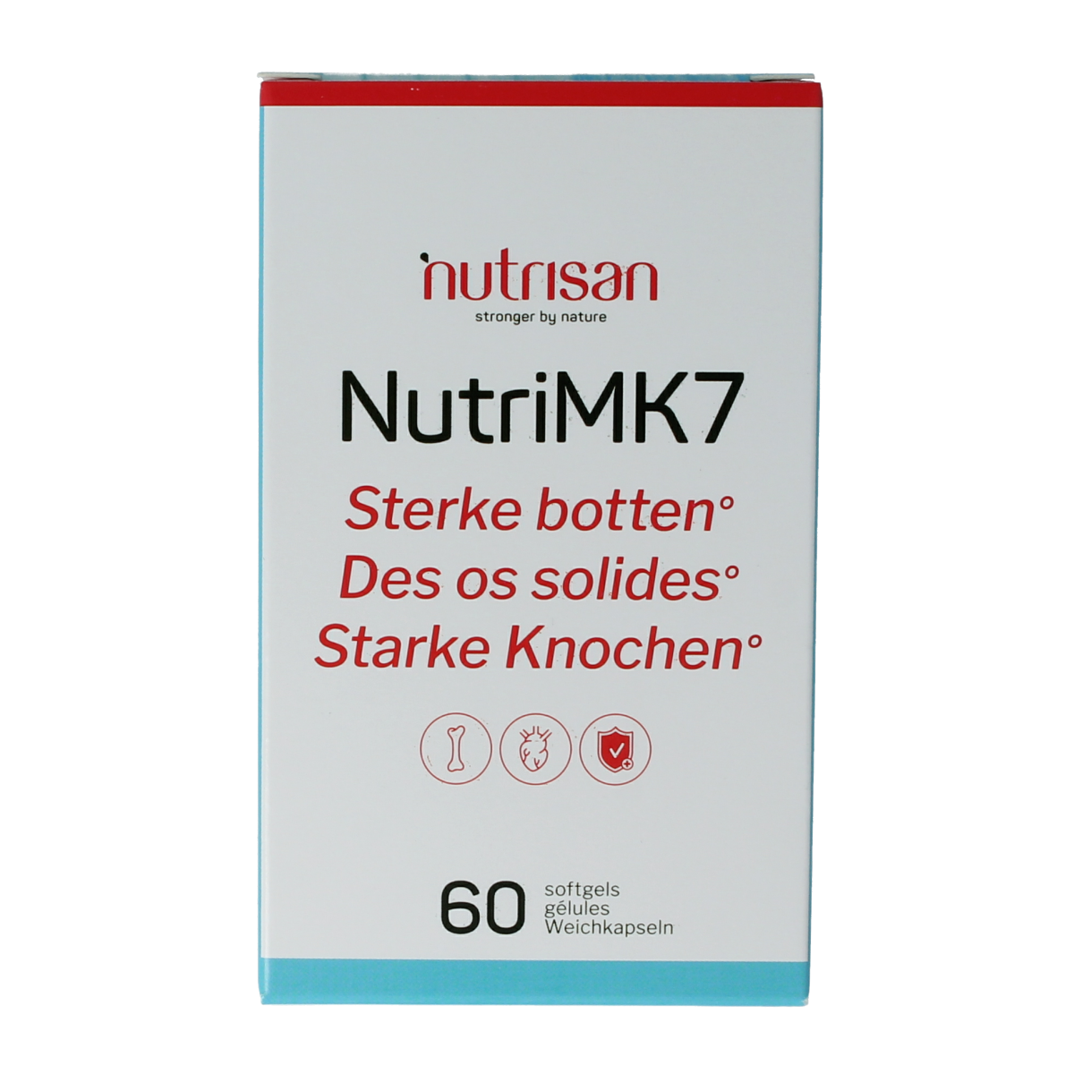 Vetzuren Nutrisan NutriMK7 60 capsules bottle with label showing product name and branding, close-up view of capsules and packaging