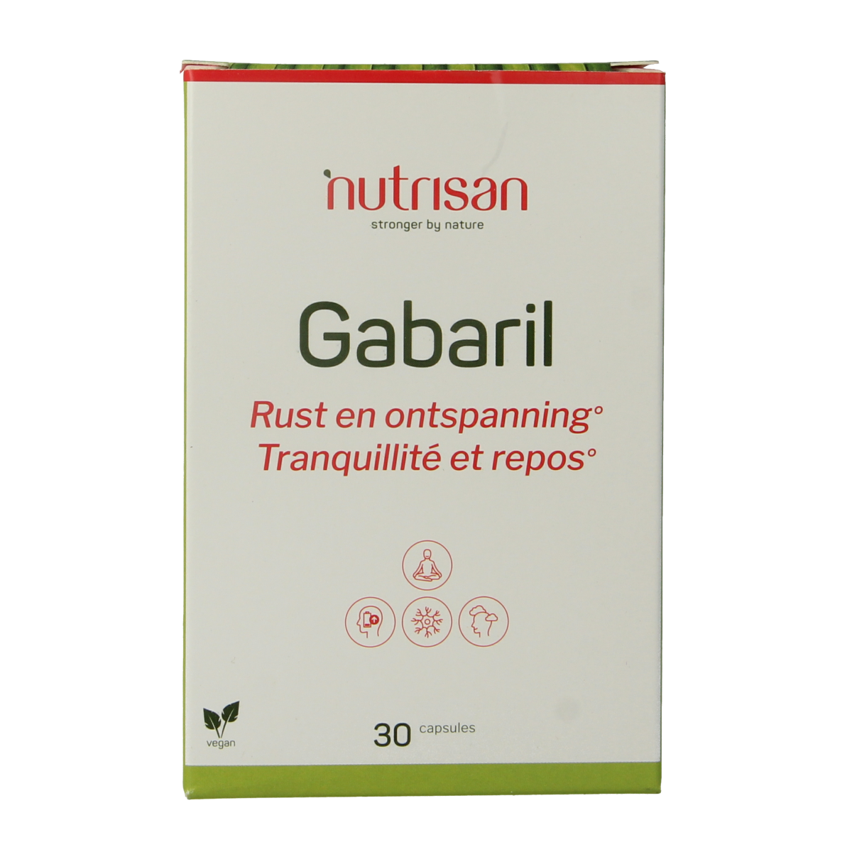 Nutrisan Gabaril vegetarian amino acid capsules in a blister pack, dietary supplement for amino acids and health support.