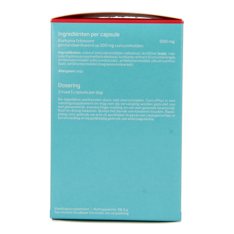 Nutrisan Curcuphyt herbal supplement capsules in a bottle, part of Nutrisan's kruidenpreparaten range.