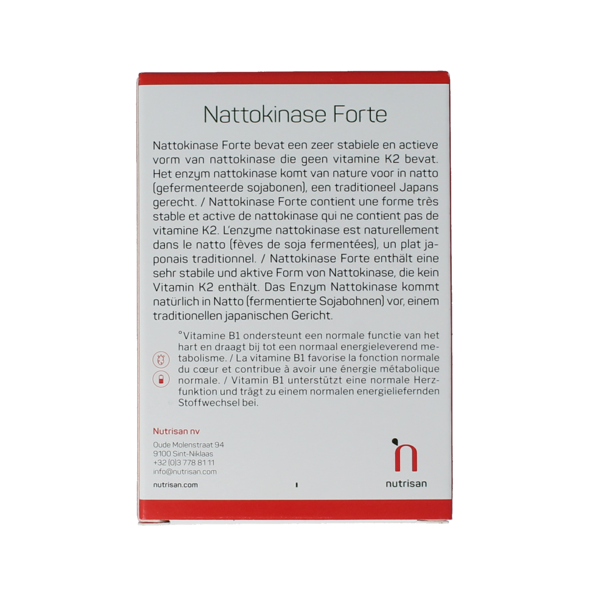 Nutrisan Nattokinase Forte capsules, dietary supplement with vezzels and enzymes, in a blister pack.