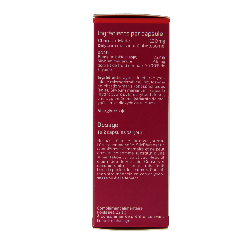 Nutrisan Silyphyt herbal supplement capsules in a white bottle with label, designed for herbal health support.