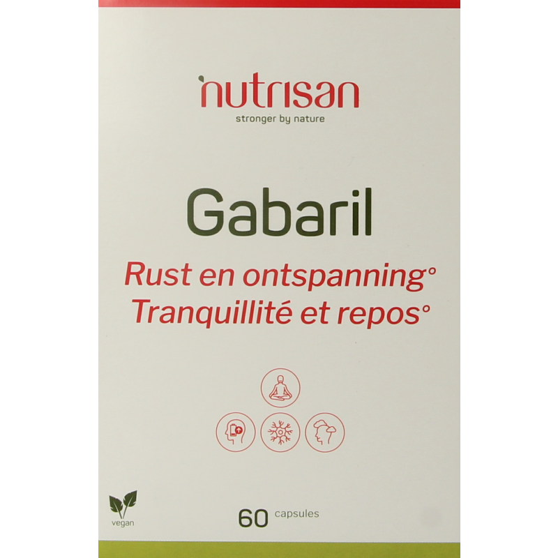 Nutrisan Gabaril herbal supplement capsules in a blister pack, designed for natural health support.