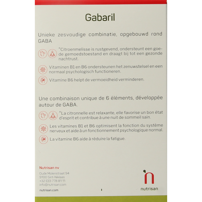 Nutrisan Gabaril herbal supplement capsules, 60-count, for natural health support, shown in the image.