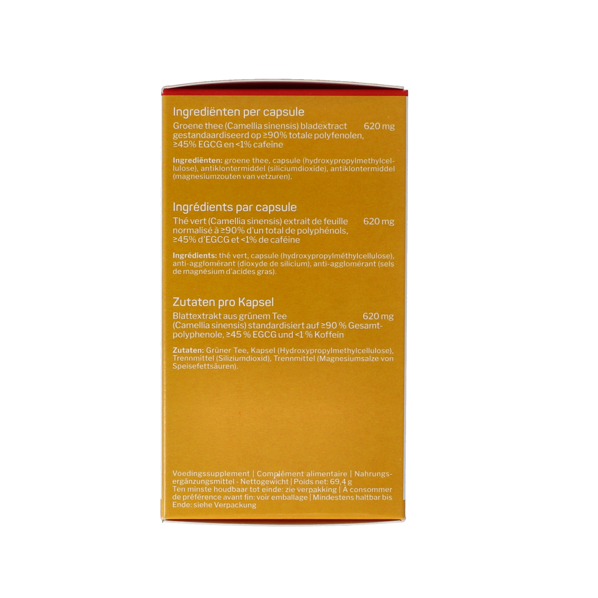 Nutrisan Ultra Green Tea capsules, herbal supplement in a bottle, featuring green tea extract for health support.
