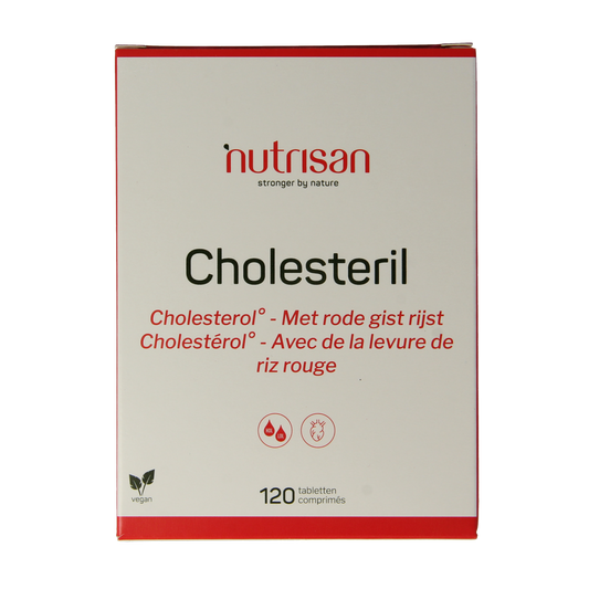 Nutrisan Cholesteril herbal supplement in a bottle of 120 tablets, natural herbal remedy for cholesterol management.
