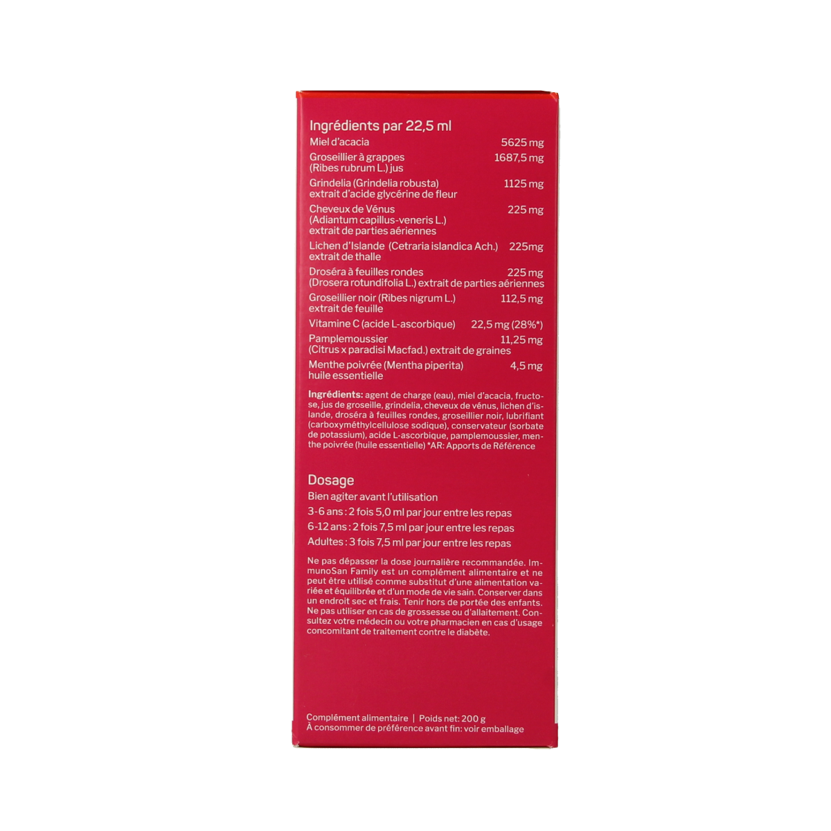 Nutrisan Immunosan familie herbal supplement in a 200ml bottle, featuring natural herbal ingredients for immune support.