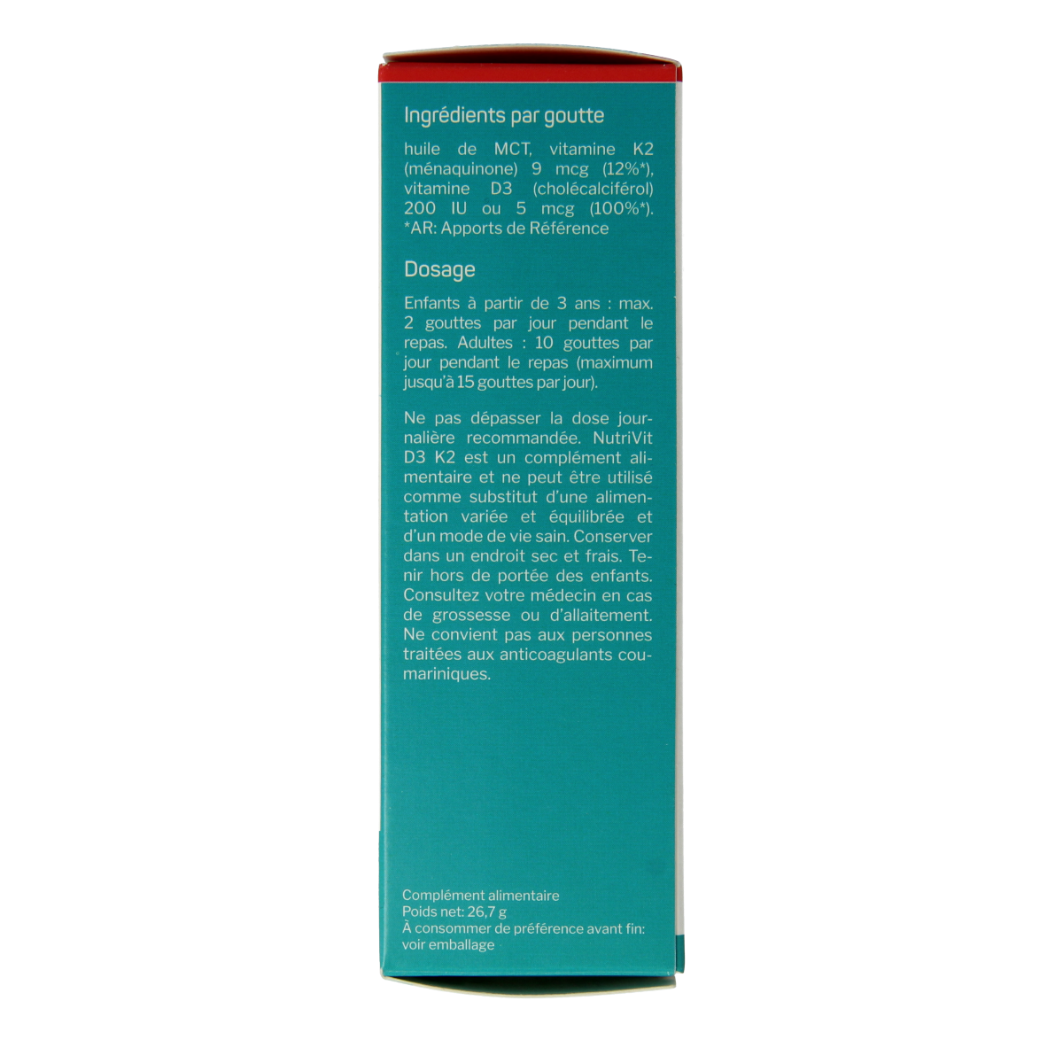 Nutrisan Nutrivit D3-K2 multivitamin liquid in 30ml bottle, supplement with vitamin D3 and K2 for overall health.