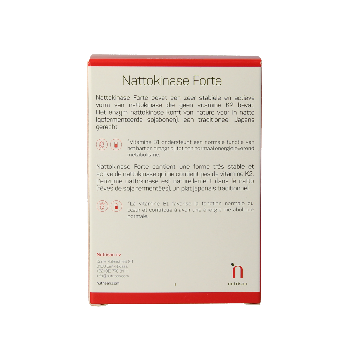 Nutrisan Nattokinase Forte 100mg capsules, dietary fiber and enzyme supplement in a bottle with 120 capsules.