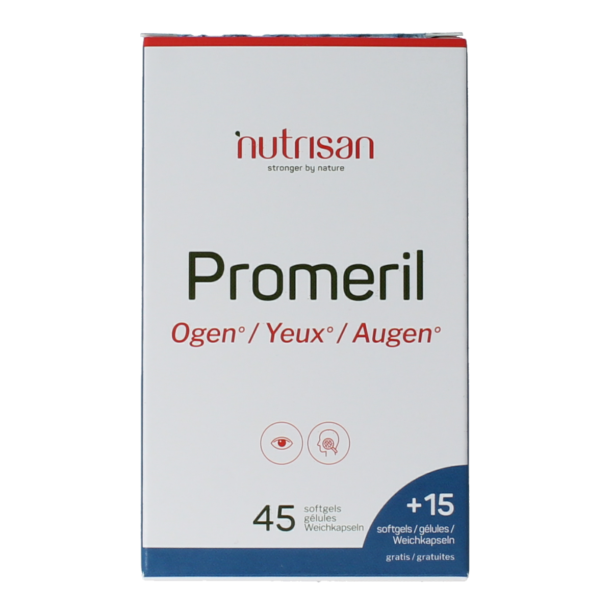 Nutrisan Promeril 45+15 gratis softgel bottles containing omega-3 fatty acids, dietary supplement for health support