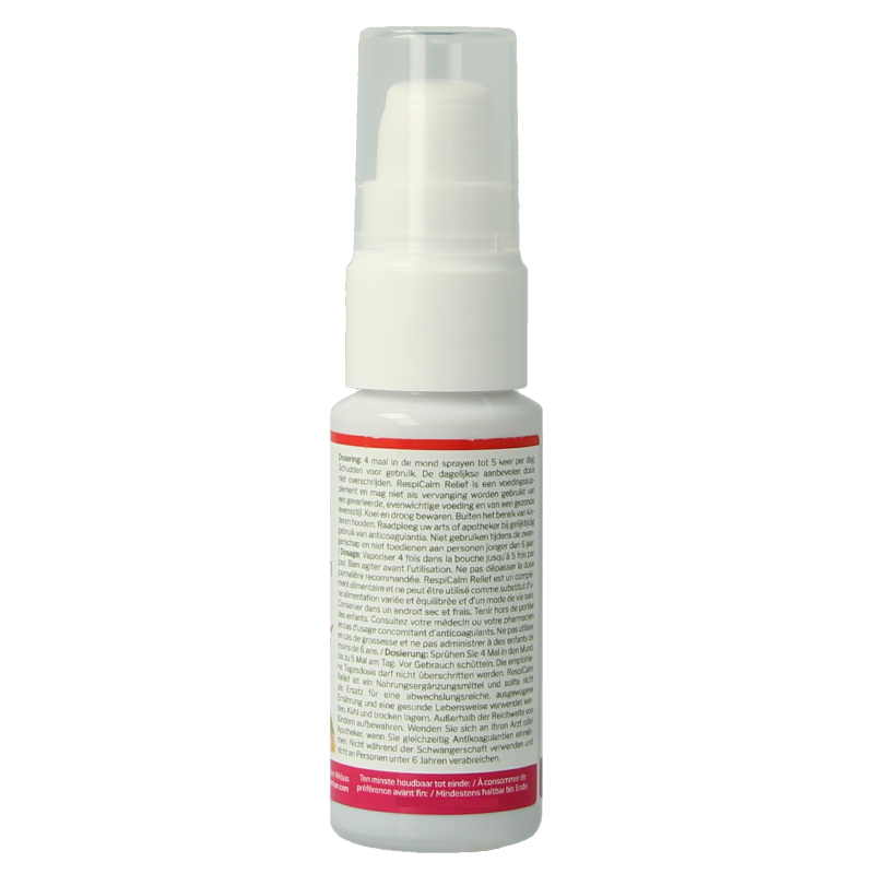Nutrisan Respicalm herbal remedy in 28ml bottle, displayed with packaging for respiratory relief and herbal supplement.
