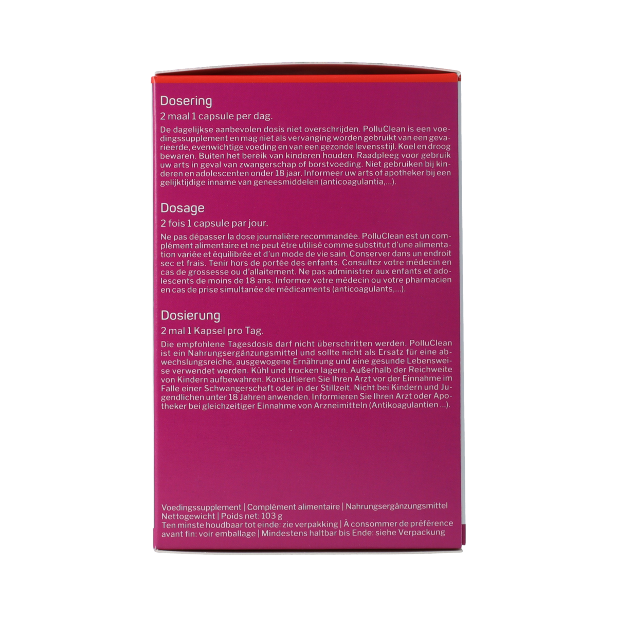 Nutrisan PolluClean herbal capsules in a bottle, natural supplement for detox and cleansing, compact packaging.